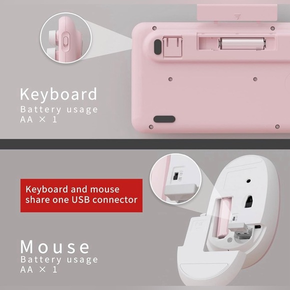 UBOTIE Pink & White Computer Wireless Keyboard Mouse Combo ♦️♦️NEW IN BOX♦️♦️ - Picture 4 of 5